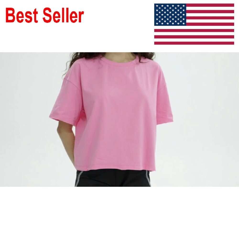 Oversized Crop Top Cotton Blend Drop Shoulder Y2K Chic Casual Workout Tee - Picture 6 of 8